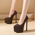 High Heels Women's Glitter Fashion Round Head Waterproof Platform Ultra High Heels 2026 Spring New Thin Heels Women's Shoes