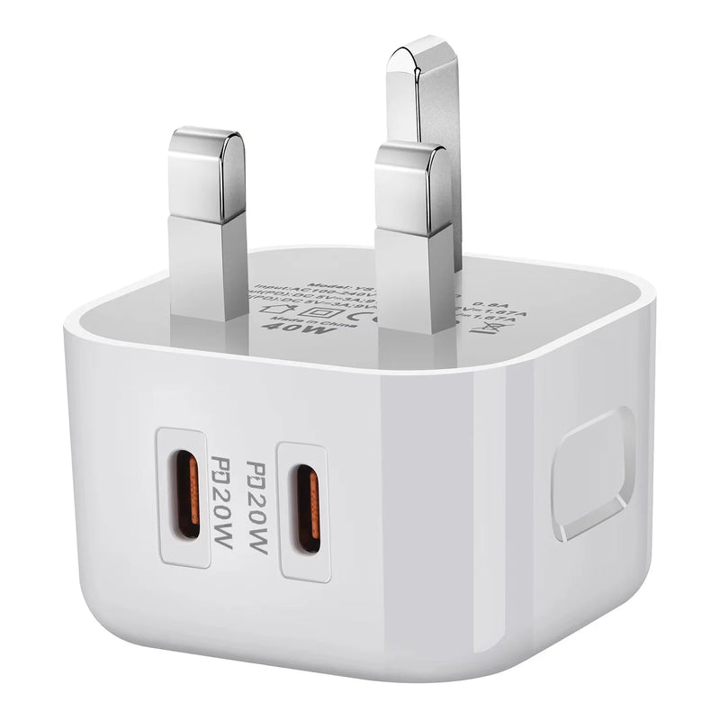 USB C Wall Charger Block 40W, 2-Pack Dual Port PD Power Delivery Fast Type C Charging Block Plug Adapter for iPhone 11/12/13/14/