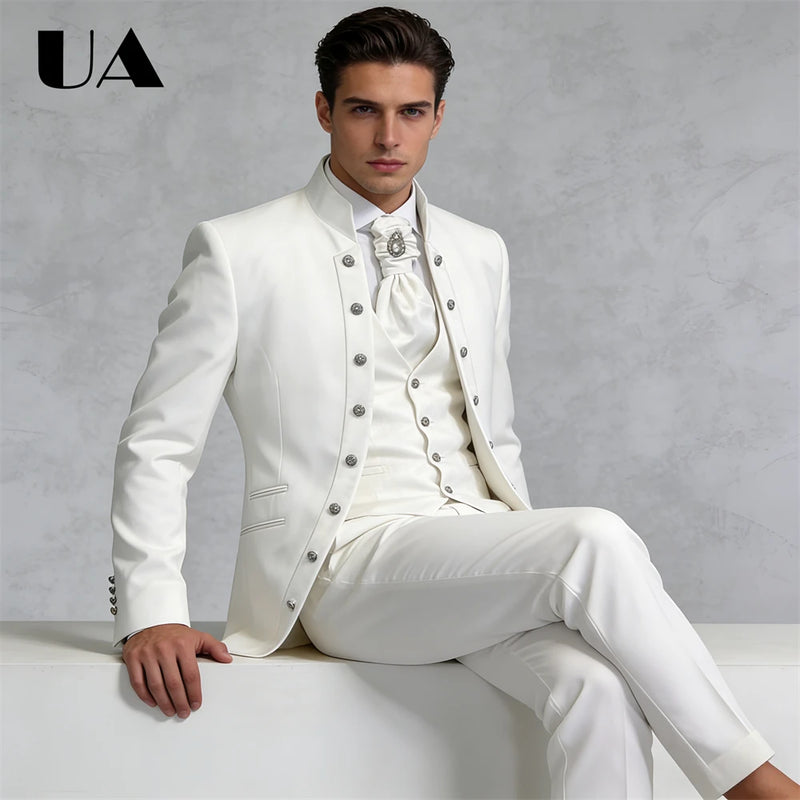 Affrica Style Mens 3-Piece Formal Suit Attire (Jacket Vest Pants) Tailored Sizing Wedding Suit for Groom and Bestman ULBYANRY