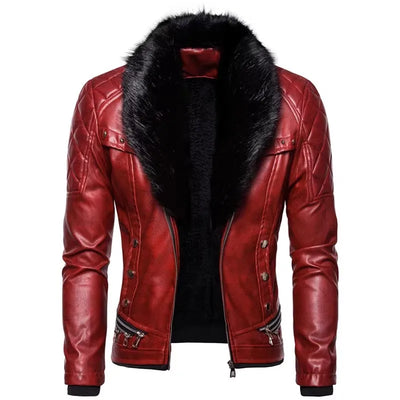 New Winter Fleece Motorcycle Leather Jacket Men Turn Down | SAMAG