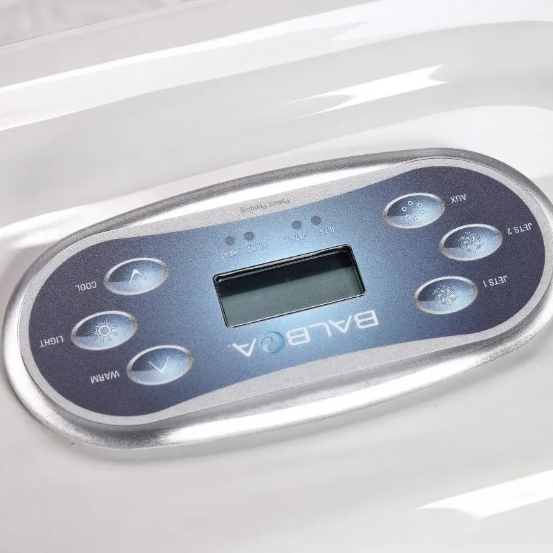 Luxury 7-seat Portable Freestanding Rectangular Acrylic Hot Tub with 70 Nozzles, LED Lighting, and Spa Massage Function.