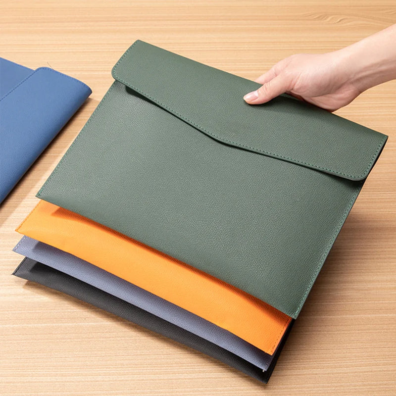 A4 Leather File Folder Data Package Document Bag Fashion Briefcase Data Contract Bill File Bag School Office Supplies