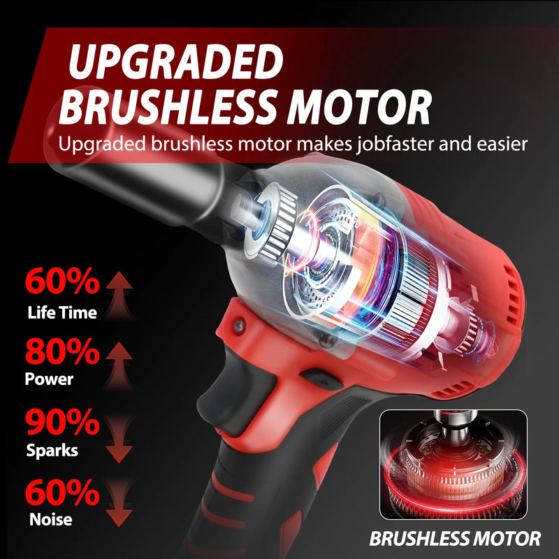 1000N.m Cordless Impact Wrench Brushless 20V 1/2 inch Power Tool Sets High Torque 2x1500MAh Batteries for - View 3 | SAMAG