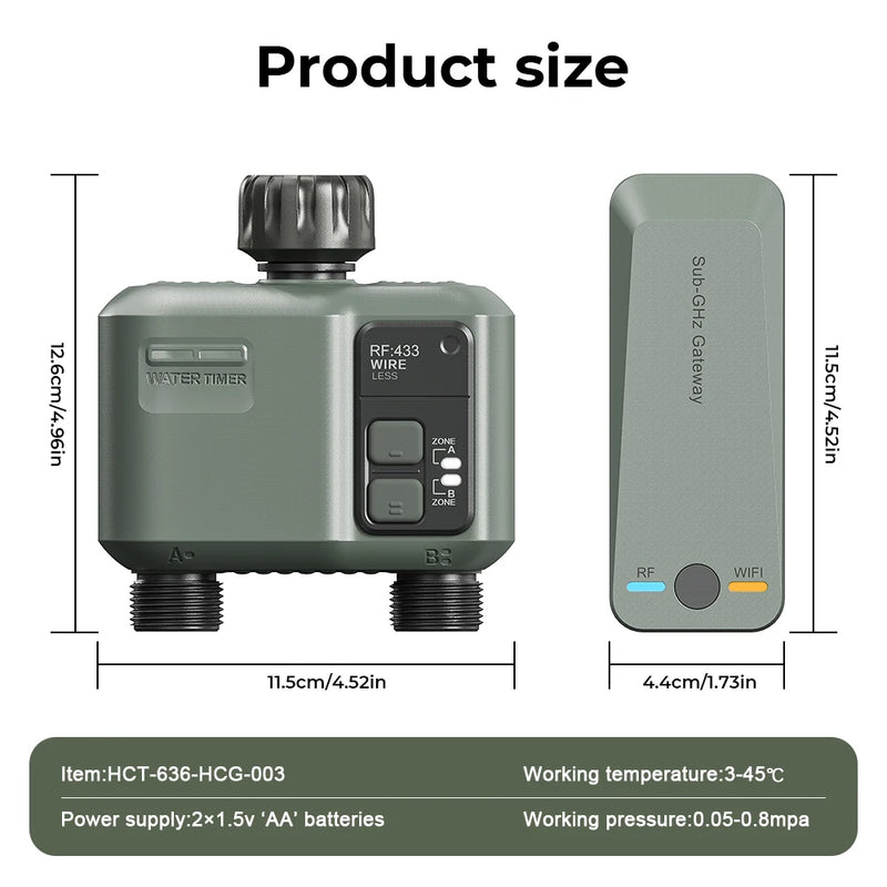 Tuya Wifi+RF433  2 Outlet Smart Garden Watering Timer Drip Irrigation Controller Rainfall Delay Programmable  Works with tuya