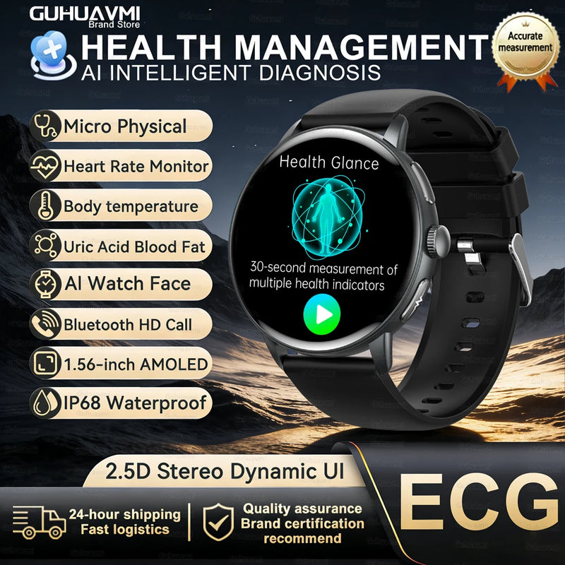 2026 New AI Accurate Diagnosis Body Fat Uric Acid BP ECG SmartWatch HD AMOLED Screen call Sport Health Smart watch For Men women