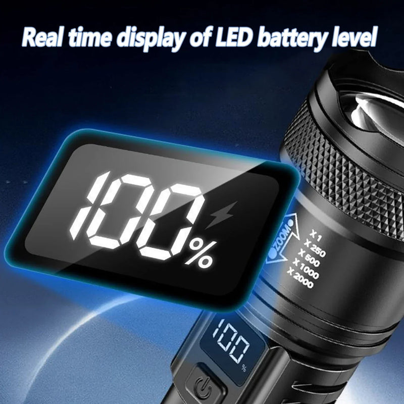 2000LM Ultra Bright P50 LED Flashlight Tactical EDC Torch Telescopic Zoom Type-C Rechargeable Emergency Spotlight for Camping