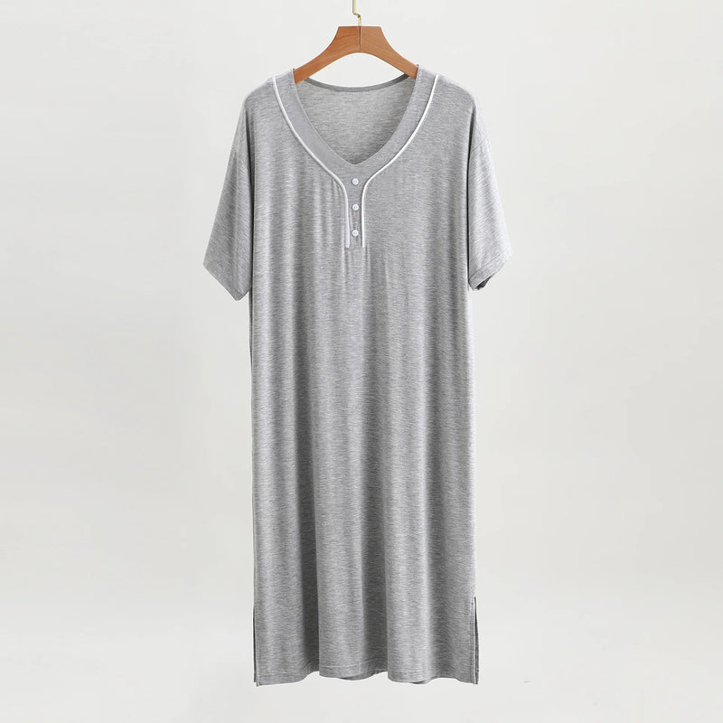 2026 Spring Summer Men's Modal Robes Pajamas Shower Mid-long Knee Length Thin Bathrobe Loose Plus Size Man Homewear Sleep Dress