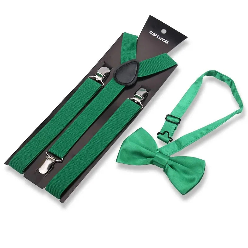 Fashion Mens Suspender Bow Tie Set Man Shirt Pants Dress Women Wedding Party Solid Color Suspender Suit Skirt With Braces Straps