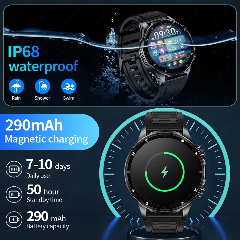 New Business Smart Watch Men LED Flashlight Bluetooth Call Heart Rate Sleep Monitor Outdoor Sports Fitness Waterproof Smartwatch