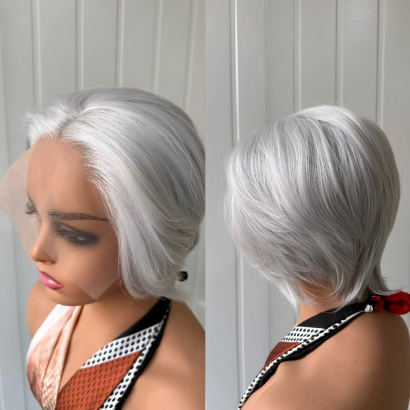 Short Bob Wig Brown Synthetic Lace Front Wigs For Women Pixie Cut Hair Bob Lace Wig Black Wig Sliver Grey Wig Cosplay Daily Life