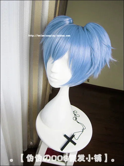 Assassination Classroom Shiota Nagisa Short Blue Ponytails Heat Resistant Hair Cosplay Costume Wig + Track + Wig Cap