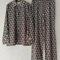 Retro geometric print lapel straight leg shirt two-piece set for 2026 spring women's clothing+loose wide leg pants fashion set