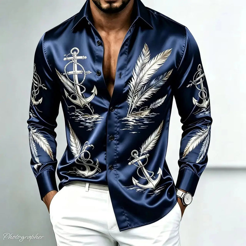 Men's Retro Baroque Printed Satin Silk Shirt Long Sleeved | SAMAG