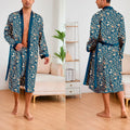 Men's Ice Silk Sleepwear Two-piece Set Kimono Bathrobe Gown Long Robe Pajamas Set Print Tiger Loose Casual Homewear Lounge Wear