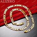 ALIZERO 18K Gold Necklace 16/18/20/22/24/26/28/30 Inch 6mm Figaro Chain Necklaces For Men Women Fine Jewelry Accessories
