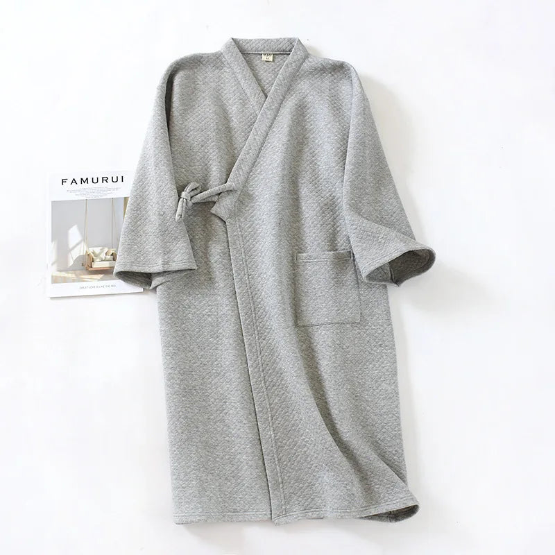2026 Men's Casual Cotton Pajamas Dress Solid Warm Sleepwear Soft Loose Male Bath Robe Kimono Nightgown Home Clothes Men Robes