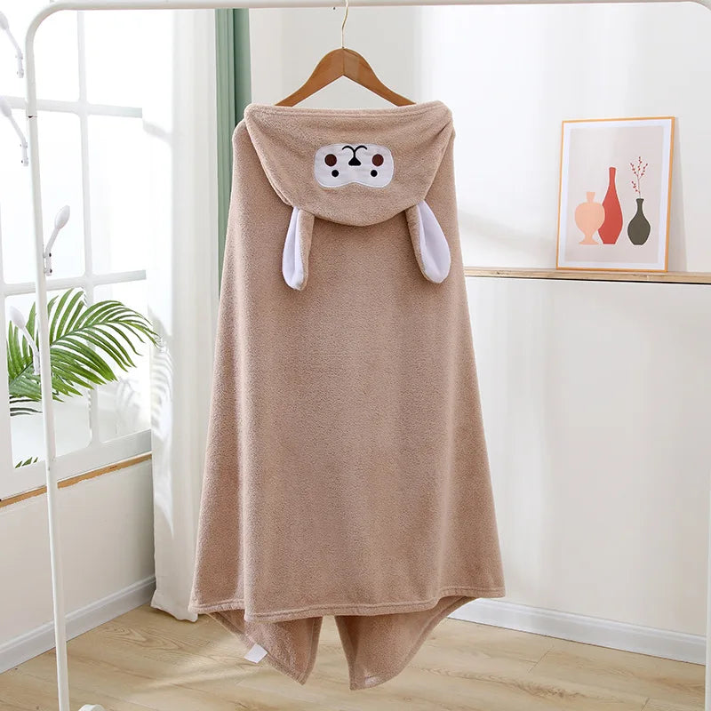 70x140CM Baby Bath Towel Coral Fleece Baby Hooded Towel Absorbent Soft Towels for Newborn Cartoon Animal Hooded Bath Blanket