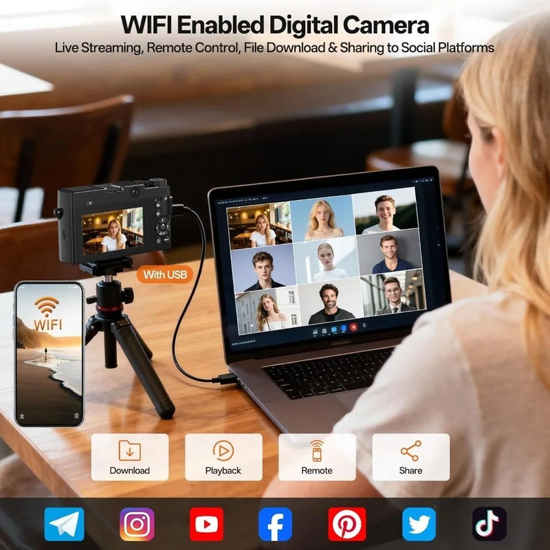 5K Digital Camera for Photography,75MP Point and Shoot Digital Cameras 64GB, Dual Lens 18X Zoom Autofocus, WiFi Vlogging Camera