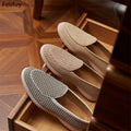Handwoven Flax Straw Caual Shoes Men's Summer Breathable Linen Chinese Style Casual Wheat Color Genuine Leather Loafers Slip-On
