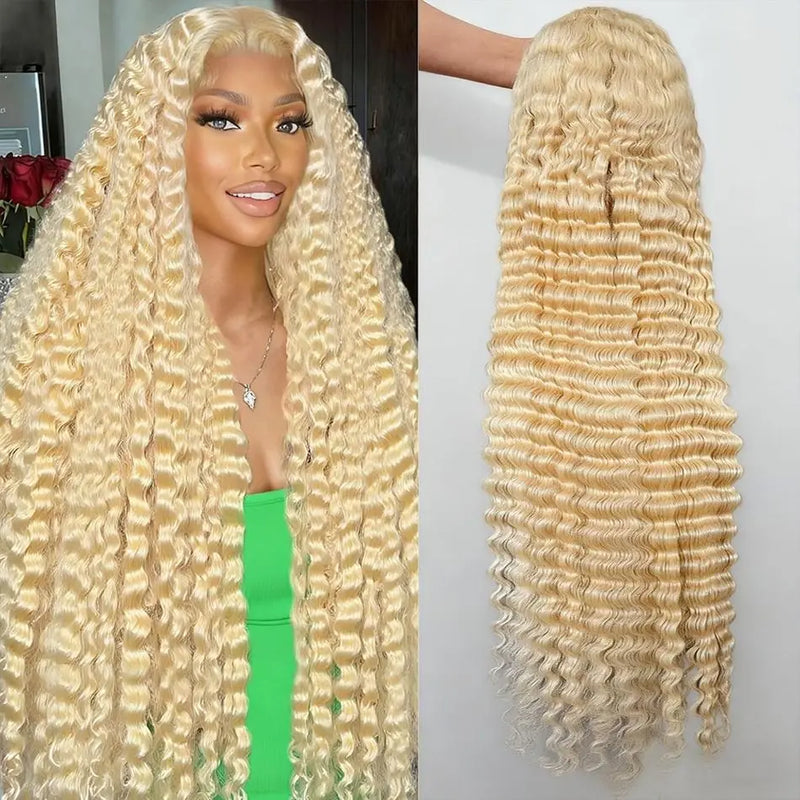 613 Deep Wave Frontal Wig 13x6 HD Water Wave Lace Front Wigs 220 Density 30 38 Inch Honey Blonde 13x4 Transparent Curly Lace Raw Remy Frontal Wig