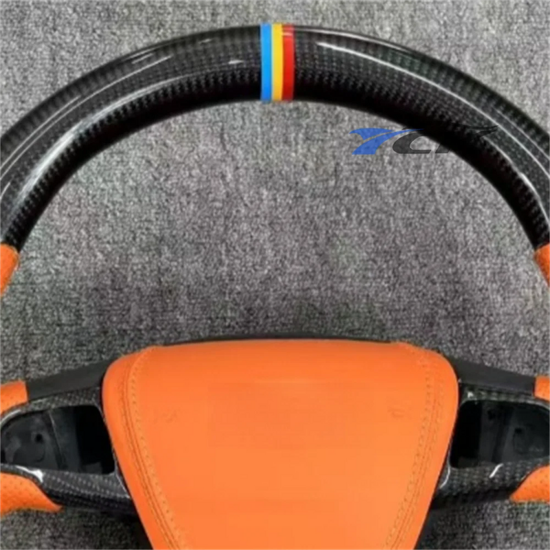 Customized Black Carbon Fiber Orange Leather Steering Wheel for 2015 2016 2017 2018 Ford Focus  car accessories