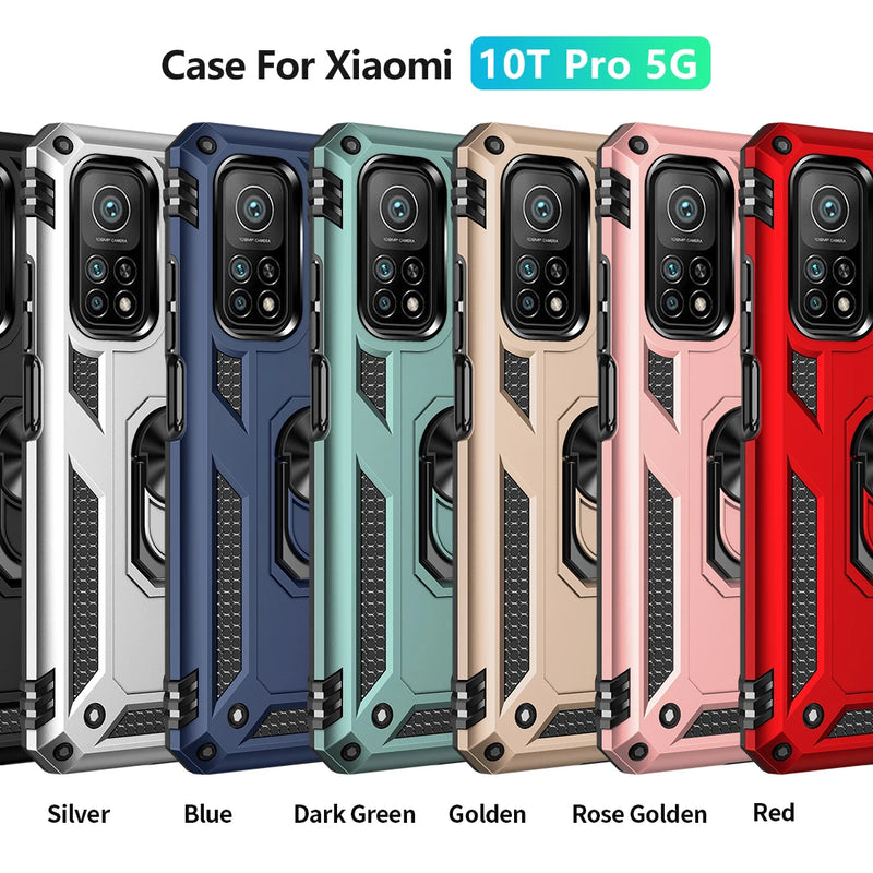 For Xiaomi Mi 10T Mi10T Lite Luxury Armor Shockproof Phone Cases for Mi 11T 12T 13 Pro Car Magnetic Ring Silicone Bumper Case