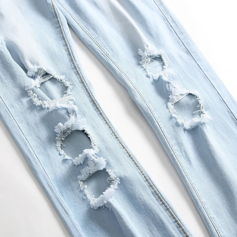 Men's Light Blue Stretch Jeans for Fall, Denim Pants | SAMAG