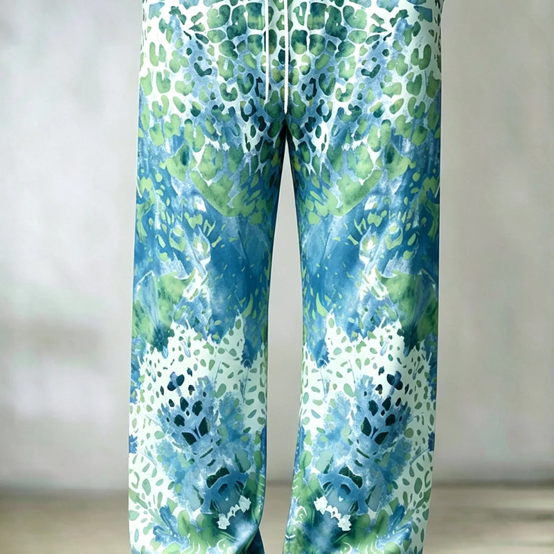 Men's Purple Yellow Leopard Floral Mixed Print Wide Leg Pants Lightweight Loose Trousers For Festival Street - View 6 | SAMAG