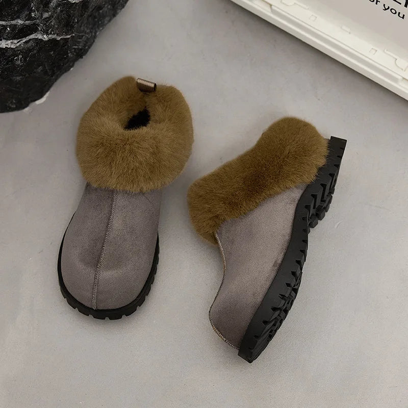 2026 Autumn Winter New Women Round Toe Flannel Closed Toe Slippers Retro Platform Slippers Plush Warm Non Slip Outdoor Slides