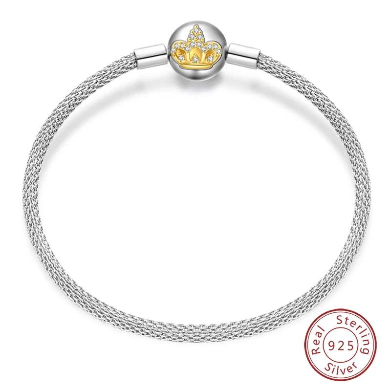 Bracelet Silver 925 Original 17-20CM Star Moon Sun Four Leaf Clover Green Zircon Bracelets Fit DIY Charms Birthday Jewelry Gifts