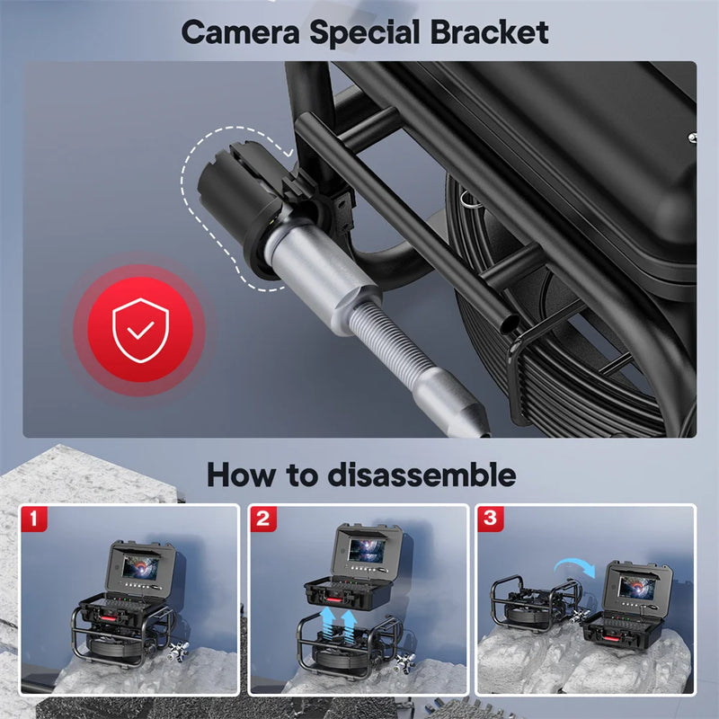 360 Rotating Sewer Pipe Inspection Camera 9″ 32MM Camera IPS+1080P Screen +512HZ Transmitter+Meter Counter+Keyboard Sewer Camera