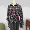 Women's Spring Blouse Jacket Shirt Checkered Short-sleeved Pocket Retro Luxurious Chic Trendy Minimalist Fashionable Comfortable