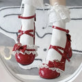 Women's Mary Janes Lolita Shoes Strawberry Bowknot Round Toe Heels Sweet Shoes Ankle Strap Pumps for Ladies
