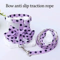 Cute Polka Dot Pet Vest Harness Bowknot Adjustable Pet Traction Rope with Collar Cat Traction Rope Cat