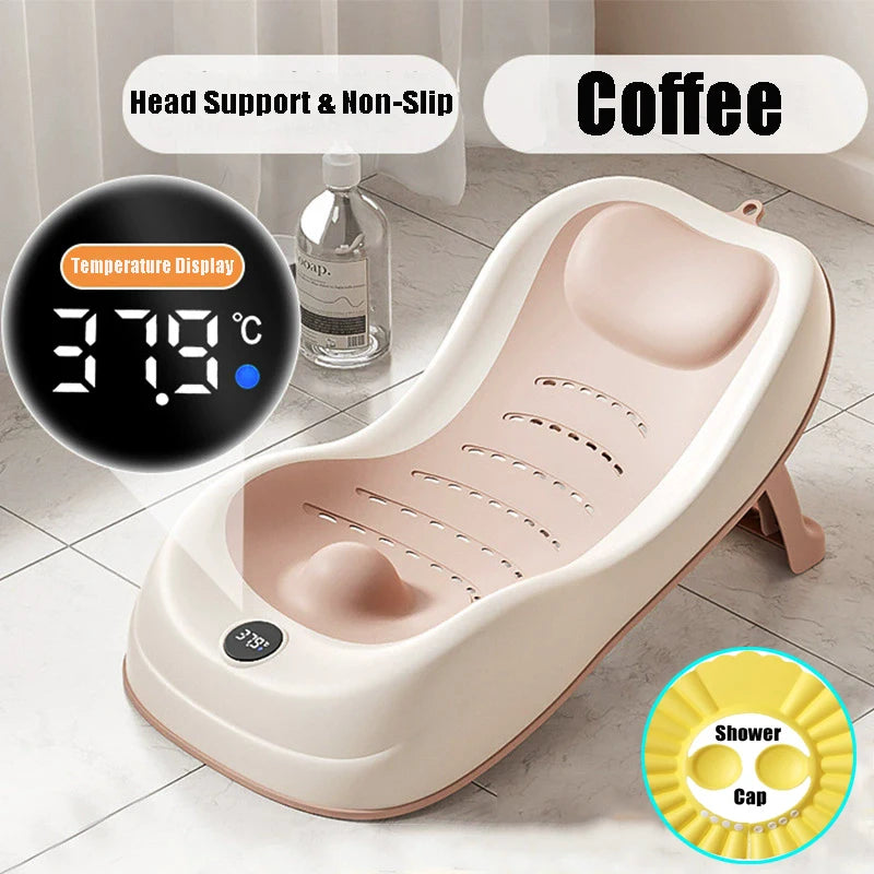 Foldable Baby Bath Support Newborn Bathtub With Sensing Temperature Non-Slip Infrant Shower Bed With Support Bracket