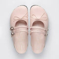 Women's Patent Leather Mary Jane Mules Buckle Bow Decor Slip on Flat Shoes Plaid Lining Casual Half Slippers Fashion  Footwear
