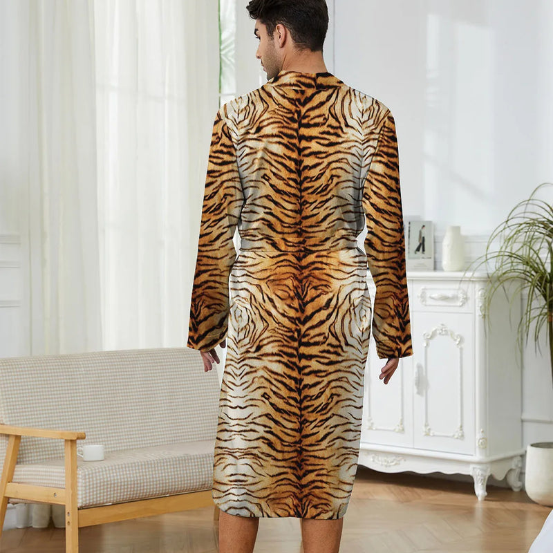 Men's Robes New Personalized Tiger Skin Patterned Men's Nightgown for Home Skin Friendly Thin Quick Drying Loose Fitting Pajamas