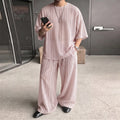 INCERUN Men's Sets Striped See Through Short Sleeve T Shirt Pants Two Piece Streetwear Loose Fashion Matching | SAMAG