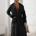 Comfortable Men's Black Satin Pajama Set V-Neck Long Sleeve Robe With Shorts Casual Sleepwear And Homewear For Summer Plus Size