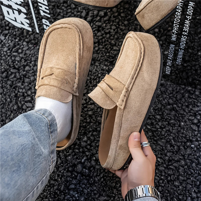 Fashion Comfortable Men's Casual Shoes Leather Loafers Half Slippers Slip-on Lazy Driving Shoes Couple Breathable Walking Shoes