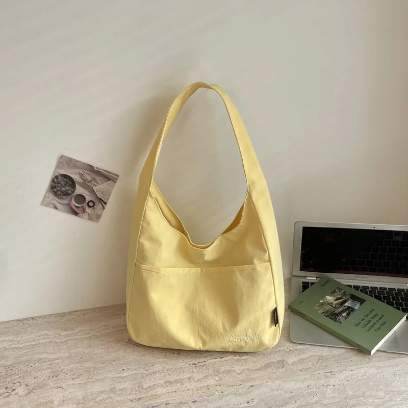 Korean Style Canvas Handbag for Women Large Capacity Lightweight Shoulder Underarm Bag Casual Multi-pocket Tote Commute Bag