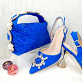 QSGFC 2026 New Fashion Purple Sandals Sequins Rhinestone Point Toe High Heels Slingback Women's Dress Women's Shoes & Bag Set
