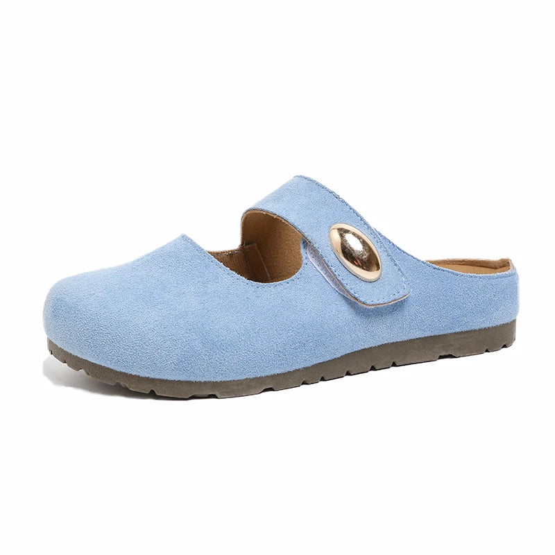 Free Shipping Women's Suede Mary Jane Mules,Casual Backless Flat Clogs,Comfortable Slip-on Slippers,Retro Minimalist Daily Shoes