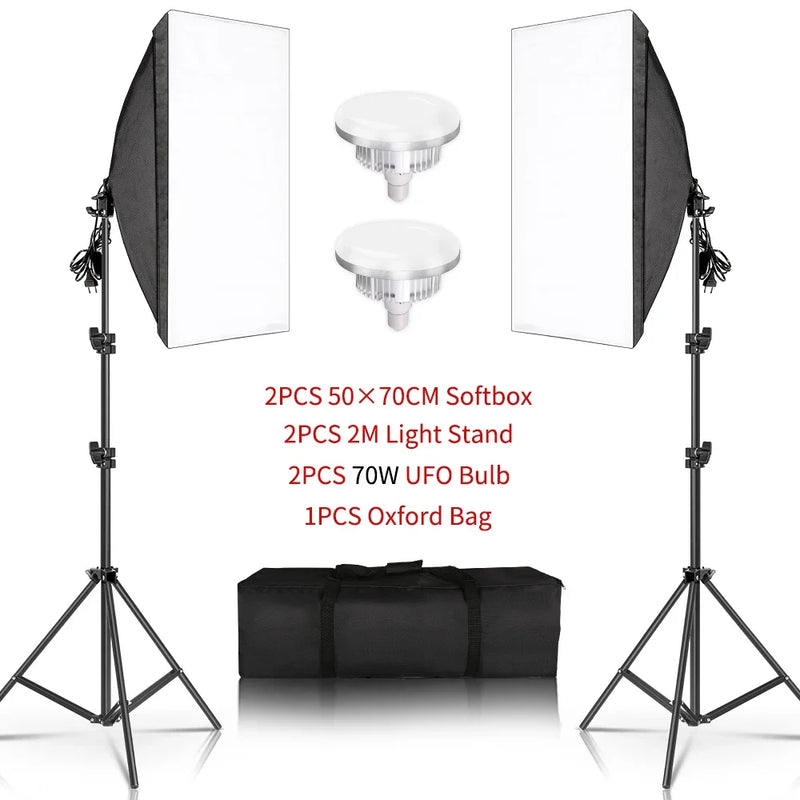 SH 2Pcs 50x70cm Photo Studio Kit With Softbox LED Bulbs Light Tripod for YouTube, Tiktok, Studio Portraits, Photography