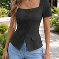 Women's Elegant Black Short Sleeved Slim Fit | SAMAG