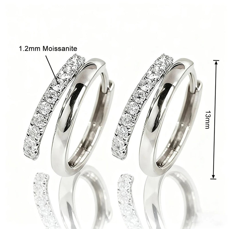 Two Hoop Full Moissanite Earrings for Women 925 Sterling Silver Plated 18K Gold Classic Ear Studs Sparkling Wedding Jewelry Gift