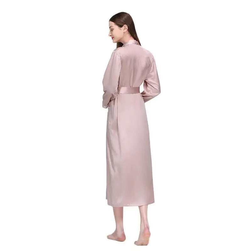 Birdtree 19 Momme 100%Pure Silk Long Robe for Women Silky Sleepwear Ladies Elegant Nightgown Natural Pajamas P36089QM