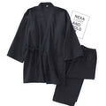 Men's new men's kimono pajamas thin breathable summer cotton gauze long set loungewear loose solid color bathrobe large size