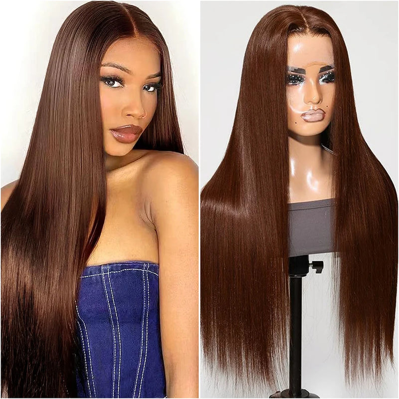 30 40 46 Inch Bone Straight Chocolate Brown13x6 HD Lace Front Human Hair Wigs Pre Plucked Dark Brown 13x4 HD Lace Frontal Wig For Women