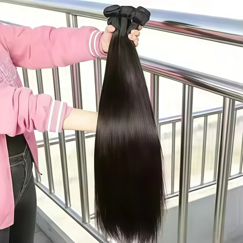 32 Inch Straight Brazilian Virgin Human Hair Bundles Natural Color Unprocessed Human Hair Weft Silky Straight Hair Weave 4 Bundles Hair Extensions For Ladies